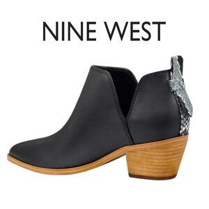NINE WEST Shia 3 Black Snakeskin Block Heel Women's Booties Western Ankle Boot 8